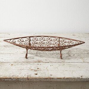 Vintage Mid Century Metal Scroll Canoe Centerpiece Bowl Distressed Finish 22"